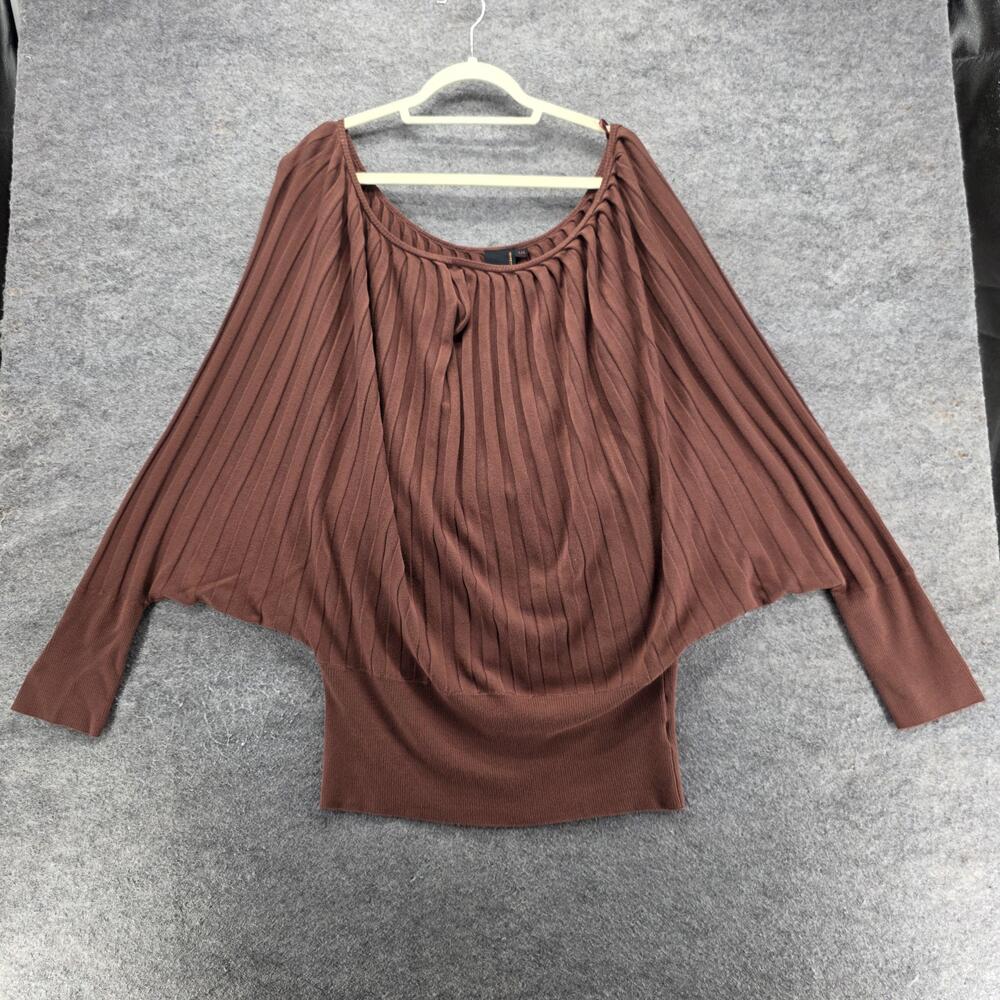 Debbie Shuchat Sweater Womens Large Brown Pleated Dolman Sleeve Scoop Neck Knit